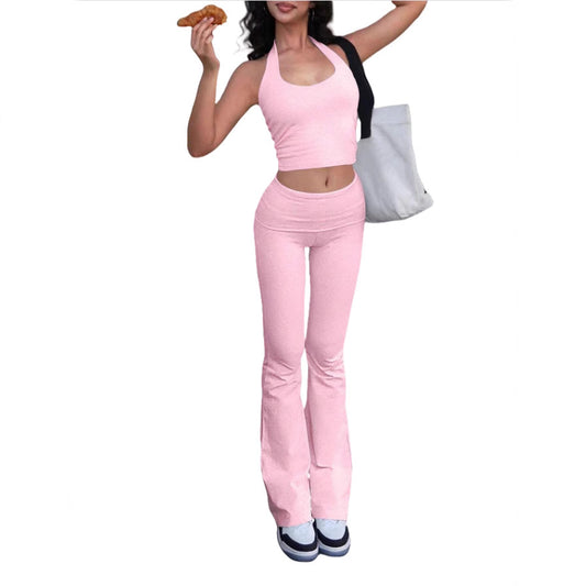 Dame Sporty To-delt Sæt med flared Leggings og Crop Top Stilla