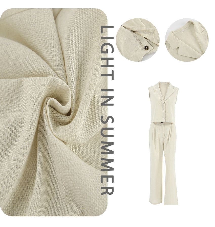 Dame crop-top og vidde bukser med knapdetaljer Stilla