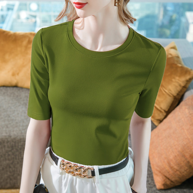 Dame Kortærmet T-Shirt med blød, elastisk bomuldsblanding og klassisk rund halsudskæring Stilla