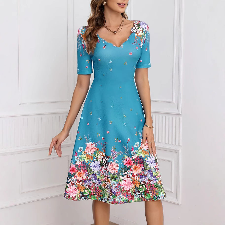 Dame Elegant A-linje kjole med blomstermønster og V-udskæring Stilla