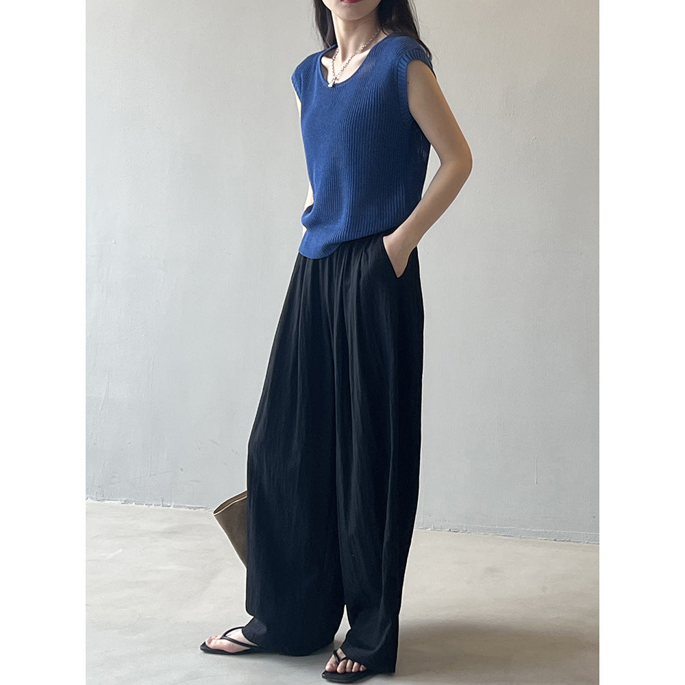 Dame afslappet Palazzo-bukser med elastisk talje og bredt ben Stilla