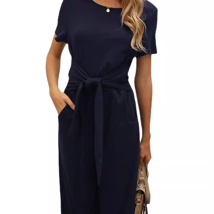 Dame Elegant Jumpsuit med Talje bælte og praktiske lommer Stilla