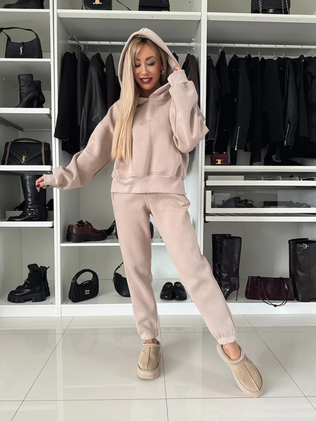 Dame afslappet hoodie og joggingbukser sæt med elastisk talje Stilla