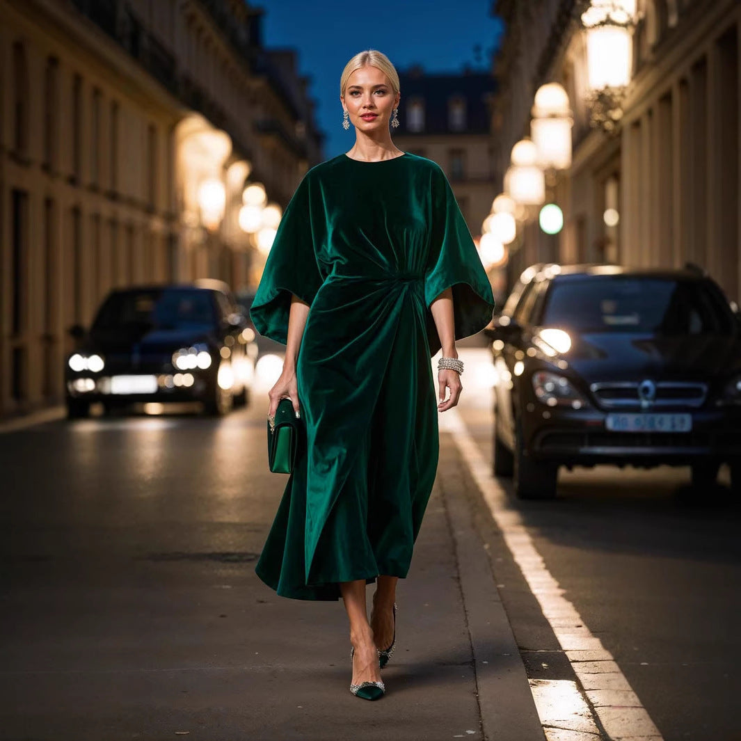 Dame elegant aften kjole med drapering og generøs skæring Stilla