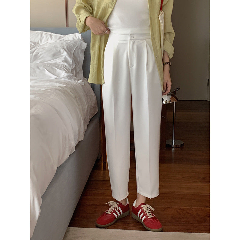 Dame elegant høj talje jakkesæt bukser med sidelommer og folder Stilla