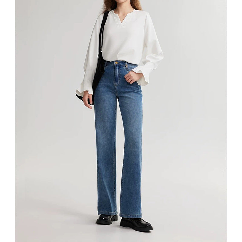 Dame elegant bluse med dyb V-udskæring og brede ærmer Stilla