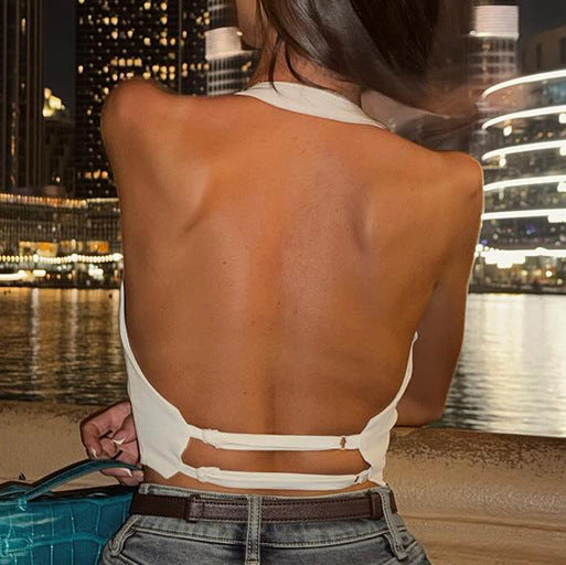 Dame Cropped Bluse med dyb udskæring og knaplukning Stilla