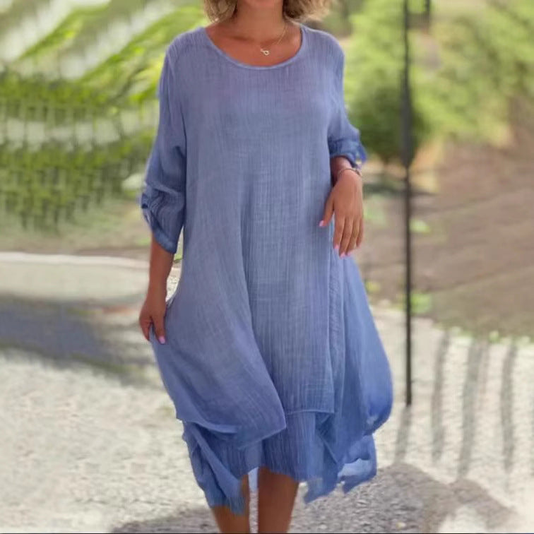 Dame afslappet sommerkjole med asymmetrisk kant og luftige ærmer Stilla