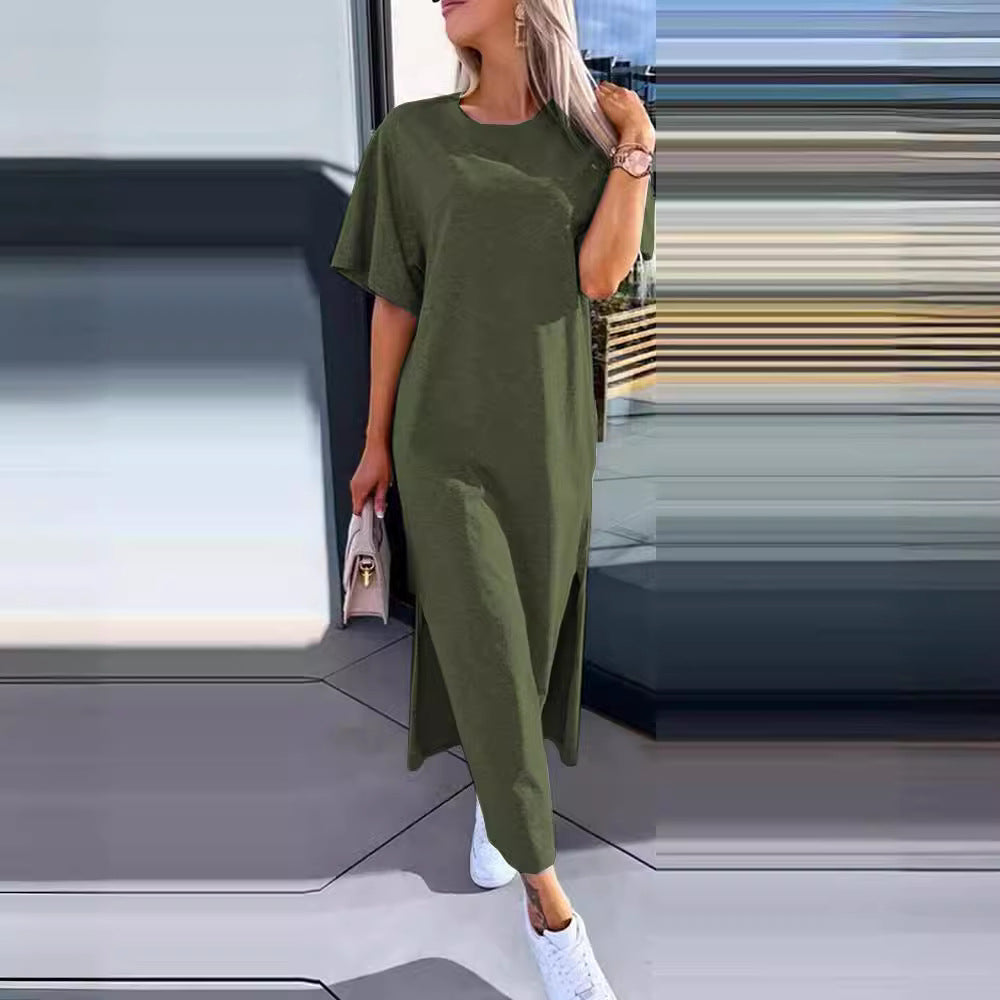 Dame afslappet maxikjole med sidelæssede slids og oversize-snit Stilla