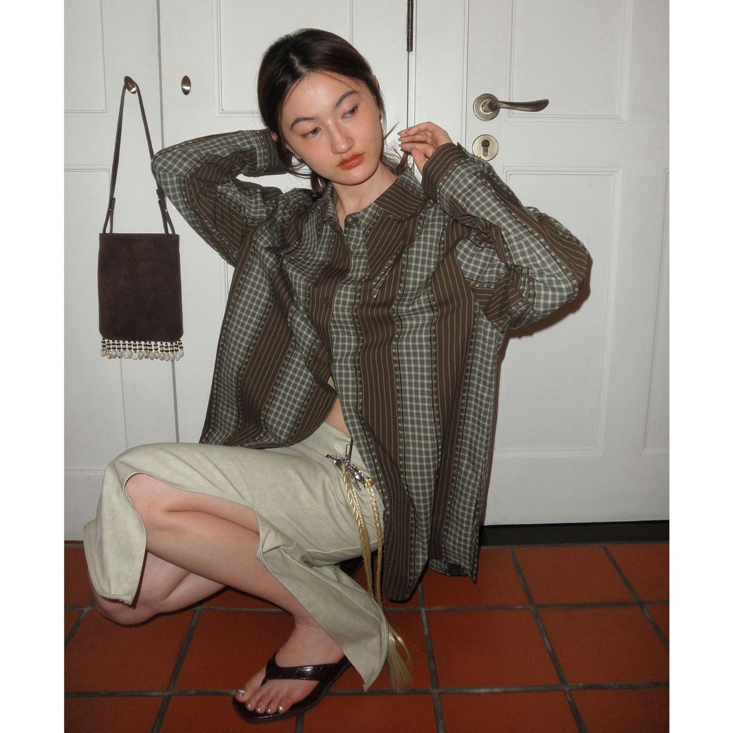 Dame afslappet skjorte med smart stribemønster og oversized skæring Stilla