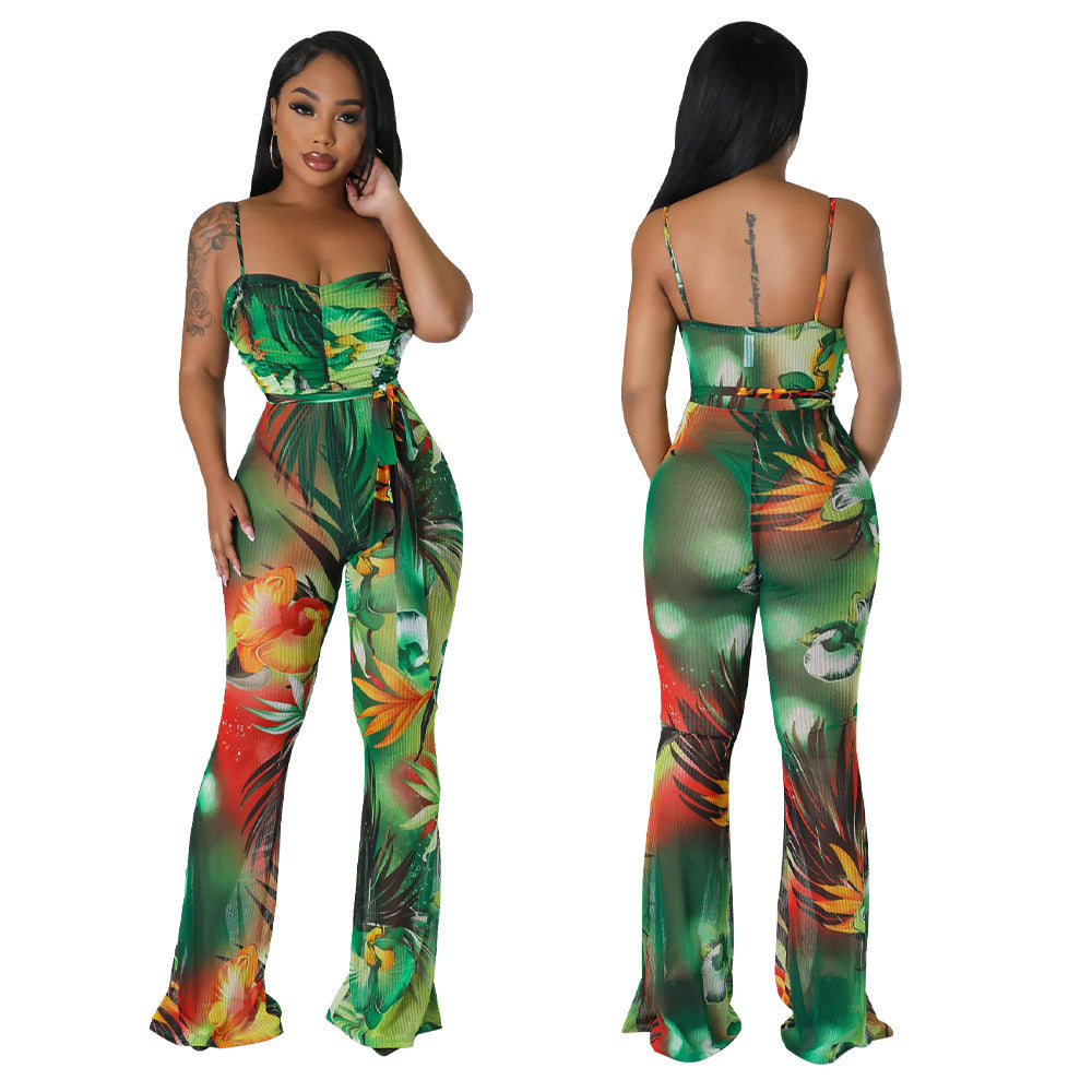 Dame afslappet jumpsuit med strapless design og blomster mønster Stilla