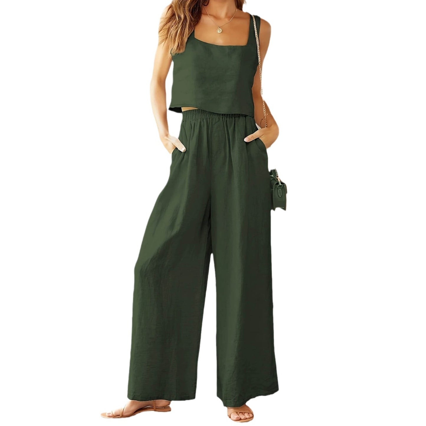 Dame jumpsuit med brede ben og praktiske lommer Stilla