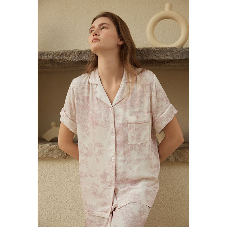 Dame Satin Pyjamas med eleganttryk Stilla