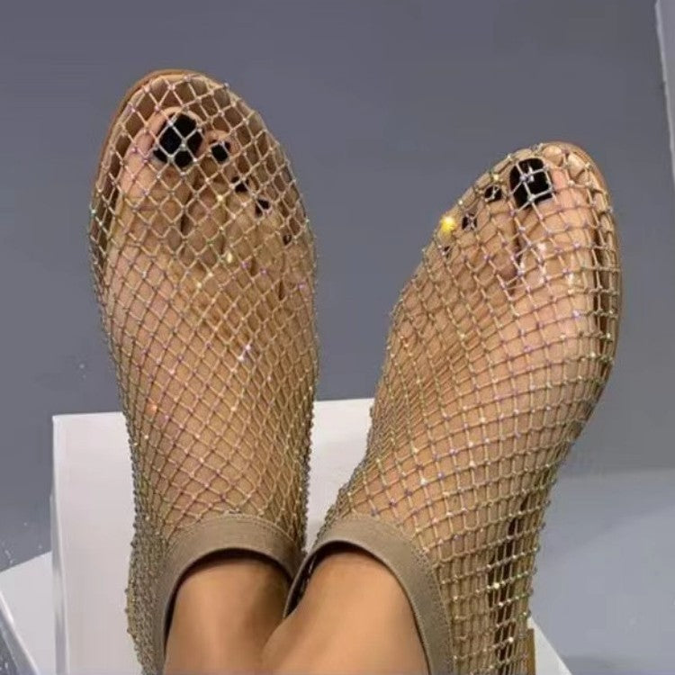 Dame net sandaler med glitrende strass og komfortabel sål Stilla