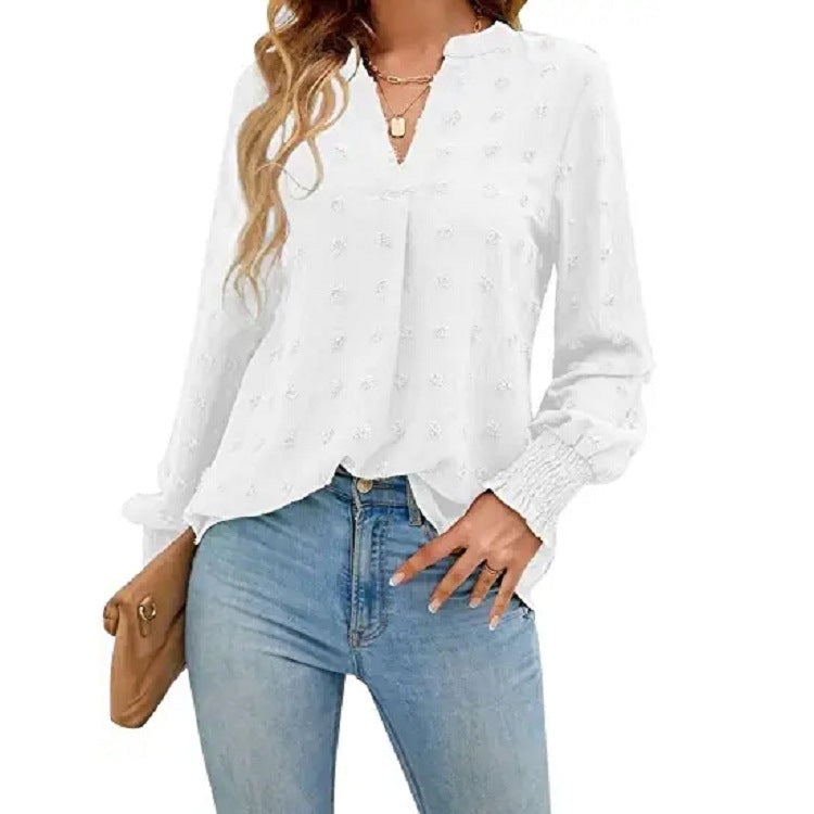 Dame elegant bluse med reliefagtige detaljer WP