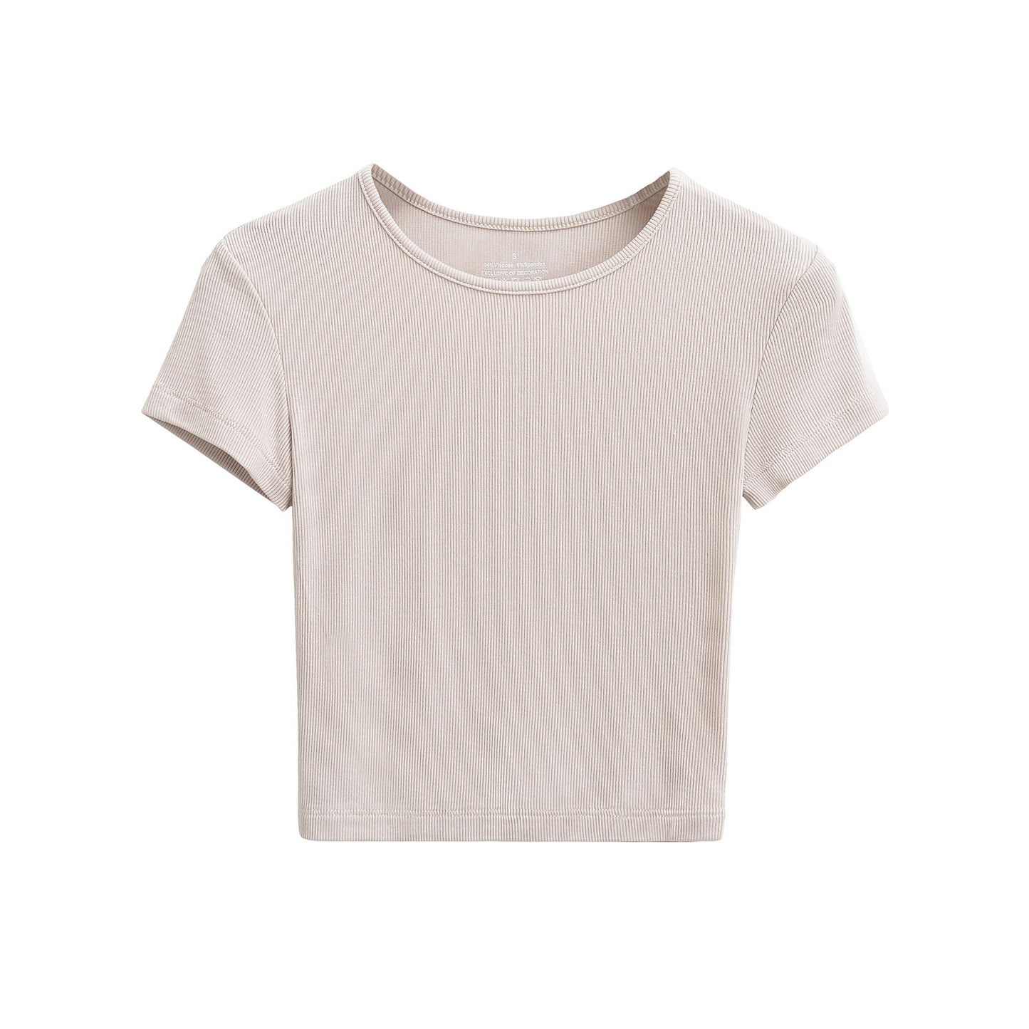 Dame cropped T-shirt med fin ribstruktur og elastisk snit Stilla