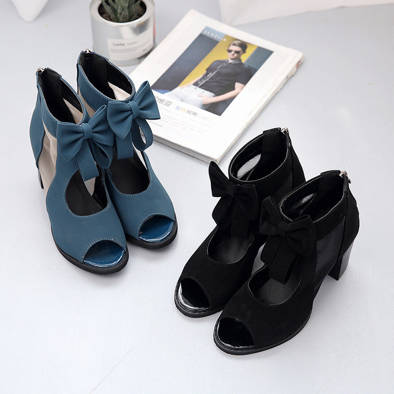 Dame Åbne Velour Læder Støvletter med Sløjfedetalje og Gennemsigtige Indsæt Stilla