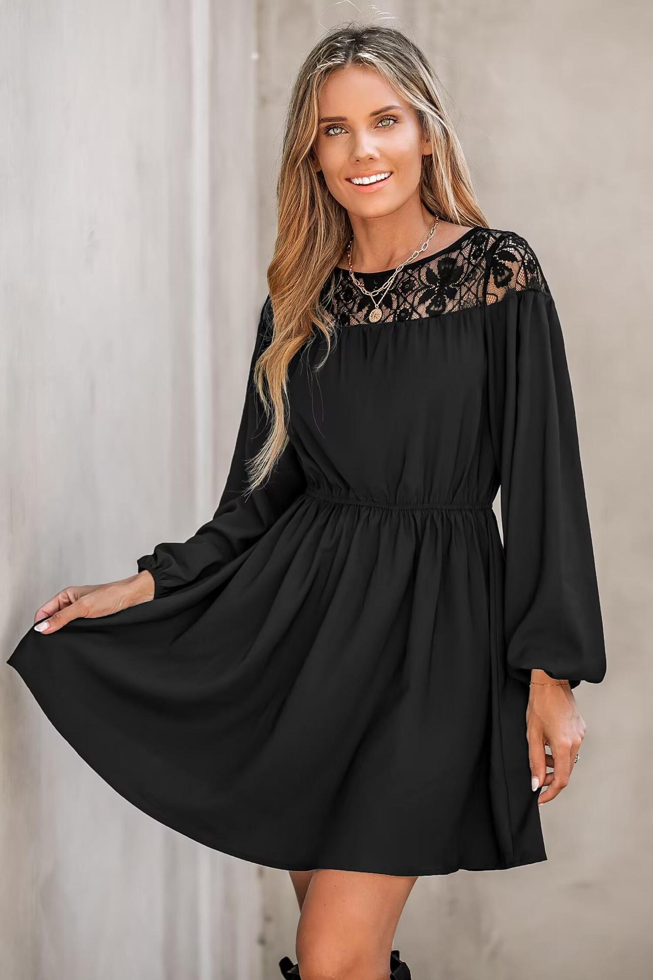 Dame Elegant A-linje Kjole med Blondeudsmykninger Stilla