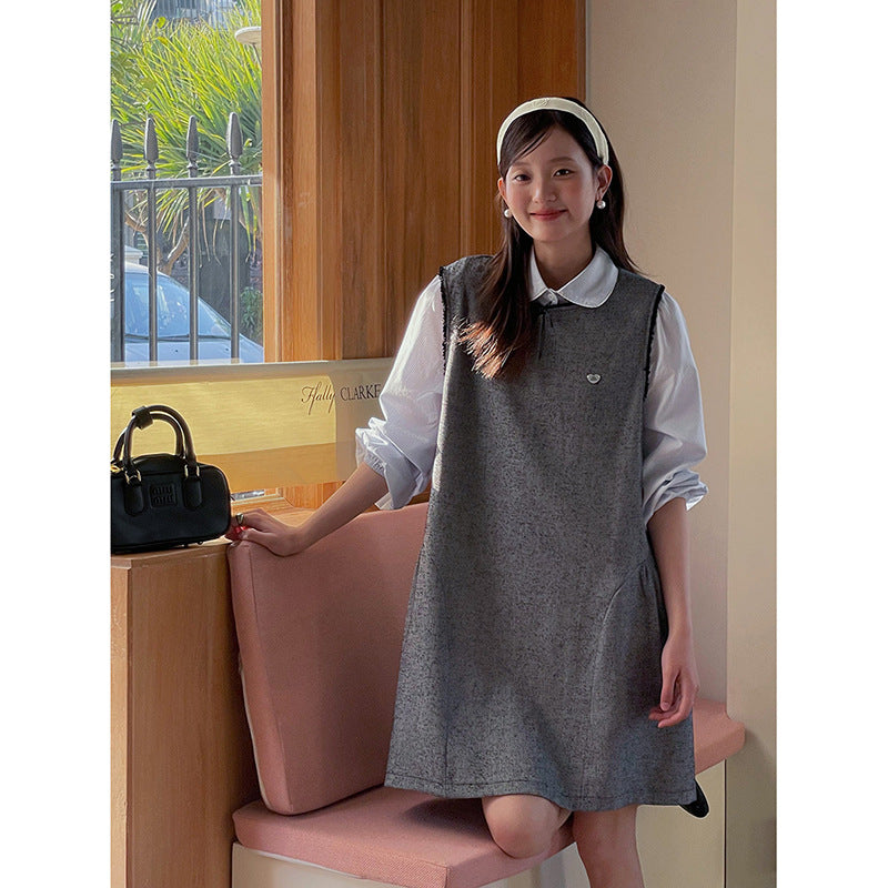 Dame afslappet kjole med vintage-inspiration og høj krave Stilla