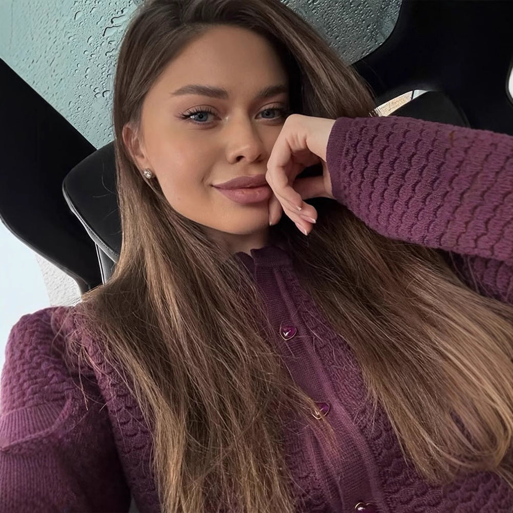 Dame cropped strikjakke med dekorative knapper Stilla