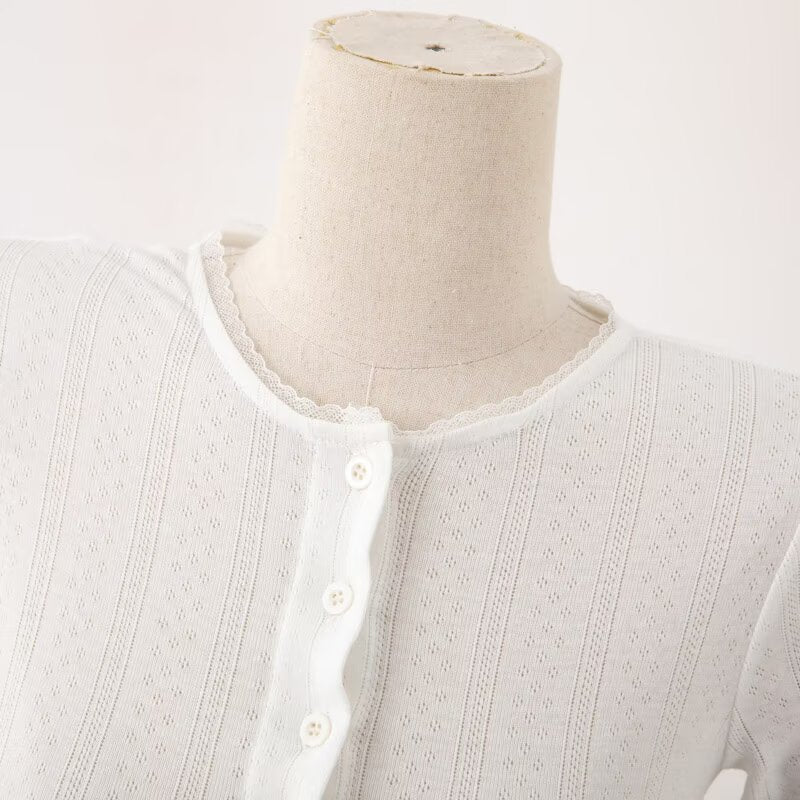 Dame Cropped Langærmet top med struktureret stof og knaplukning Stilla