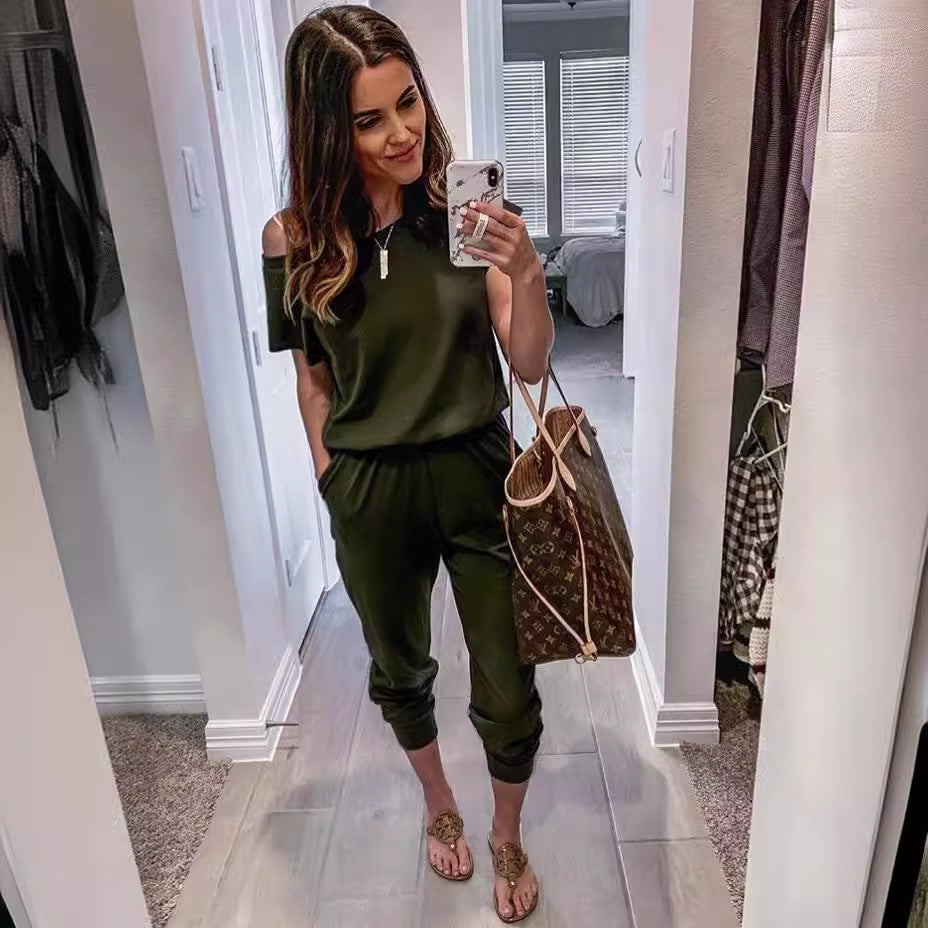 Dame afslappet overall med skulderfri design og elastisk talje Stilla