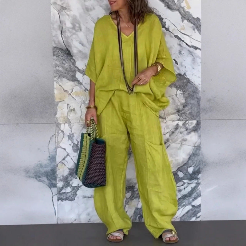 Dame afslappet og elegant to-delt sæt lavet af åndbart materiale Stilla