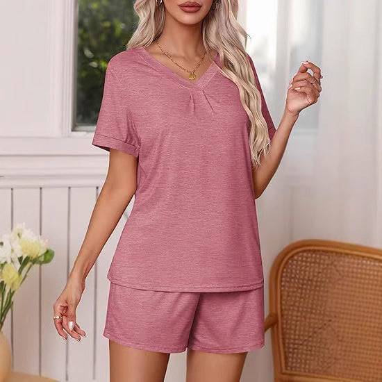 Dame afslappet Lounge-sæt med afslappet V-hals og korte ærmer Stilla