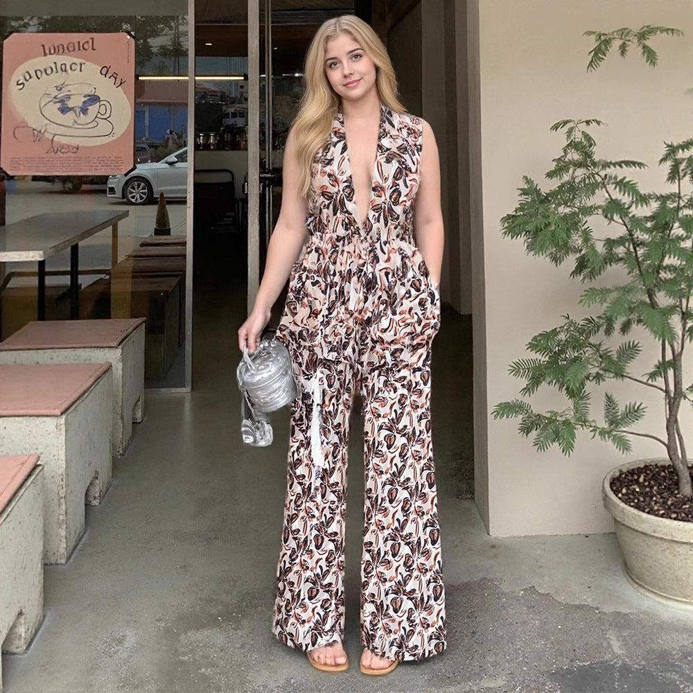 Dame elegant jumpsuit med blomster mønstre Stilla