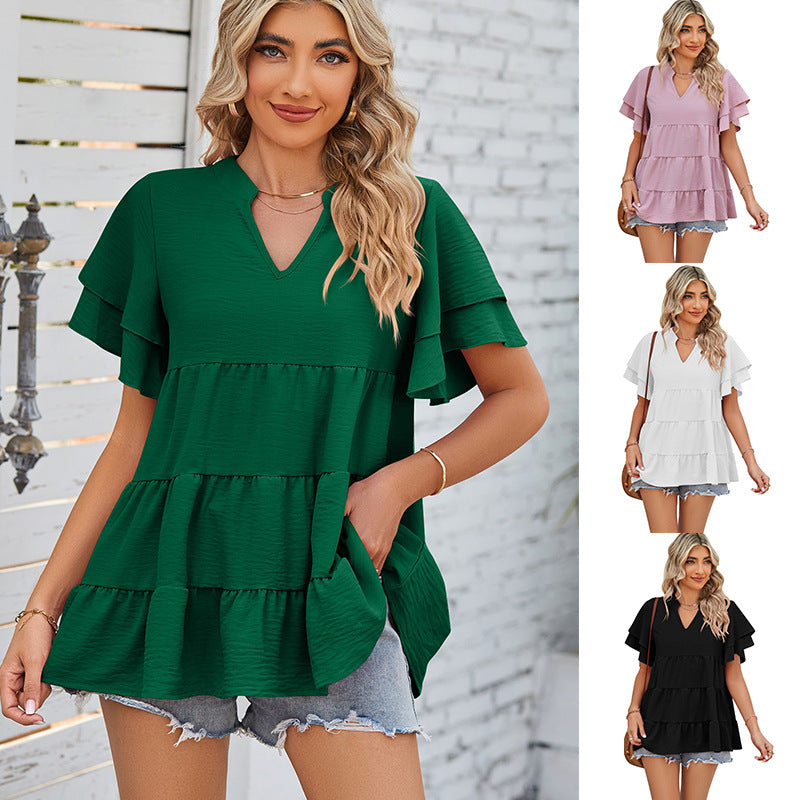 Dame afslappet bluse med trendy flæse design Stilla