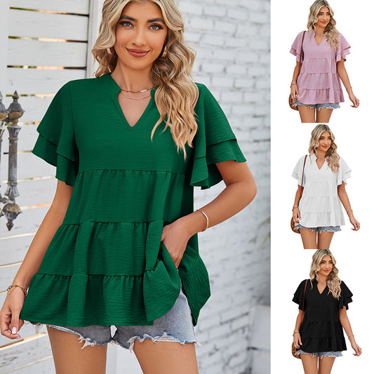 Dame afslappet bluse med trendy flæse design Stilla