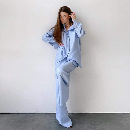 Dame elegant bluse- og buksekombination lavet af kvalitetsbomuld Stilla