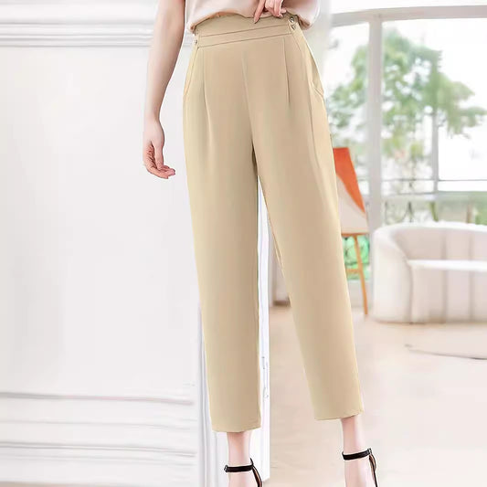 Dame Elegant Faltenbukser med høj talje og sidelommer Stilla