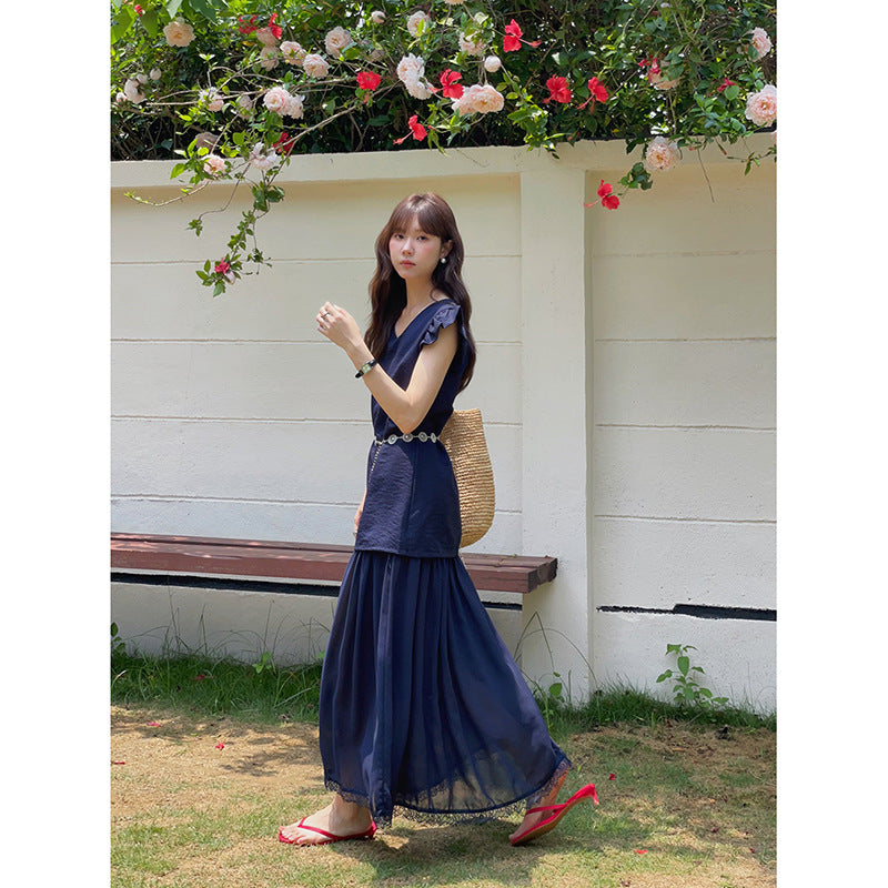 Dame afslappet kjole med flæseærmer og flydende nederdel Stilla