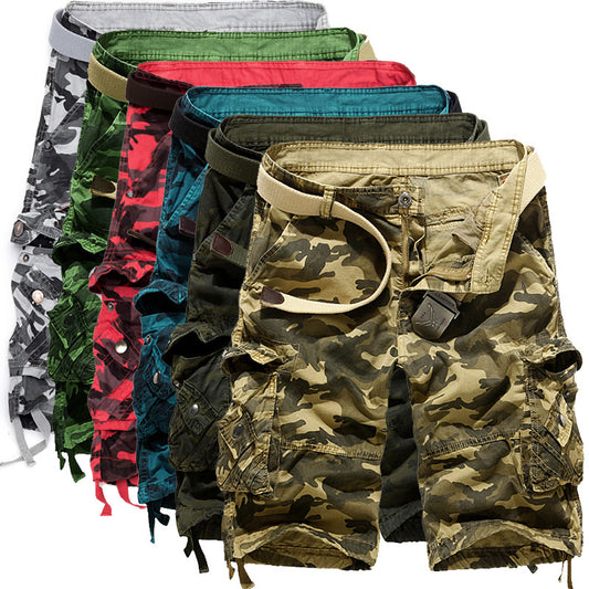 Herrer Camo Cargo-shorts med flere lommer og justerbar talje Stilla
