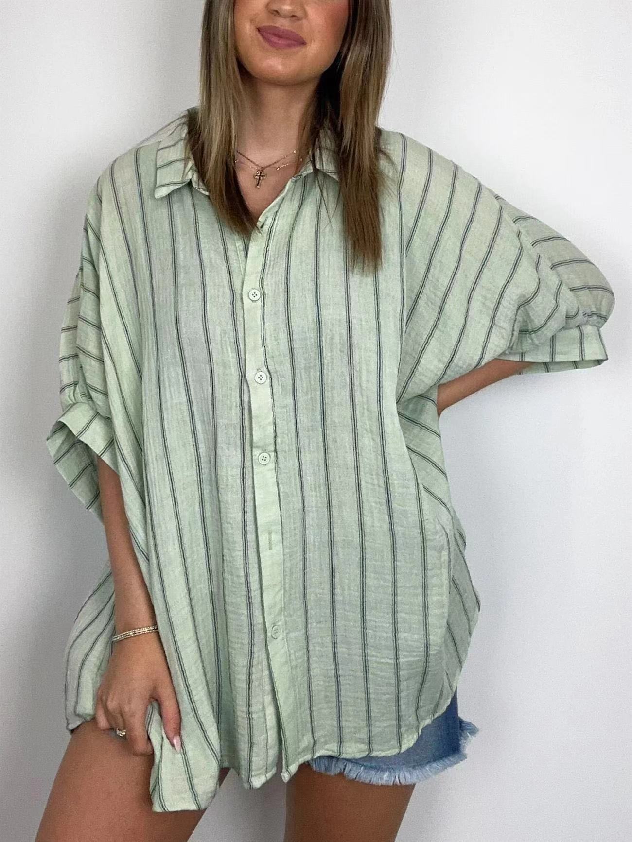 Dame afslappet oversized skjorte bluse Stilla