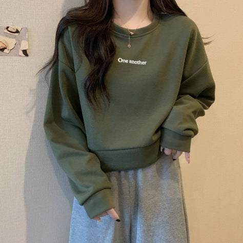 Dame Cropped Graphic Pullover Sweatshirt med Statement-print Stilla