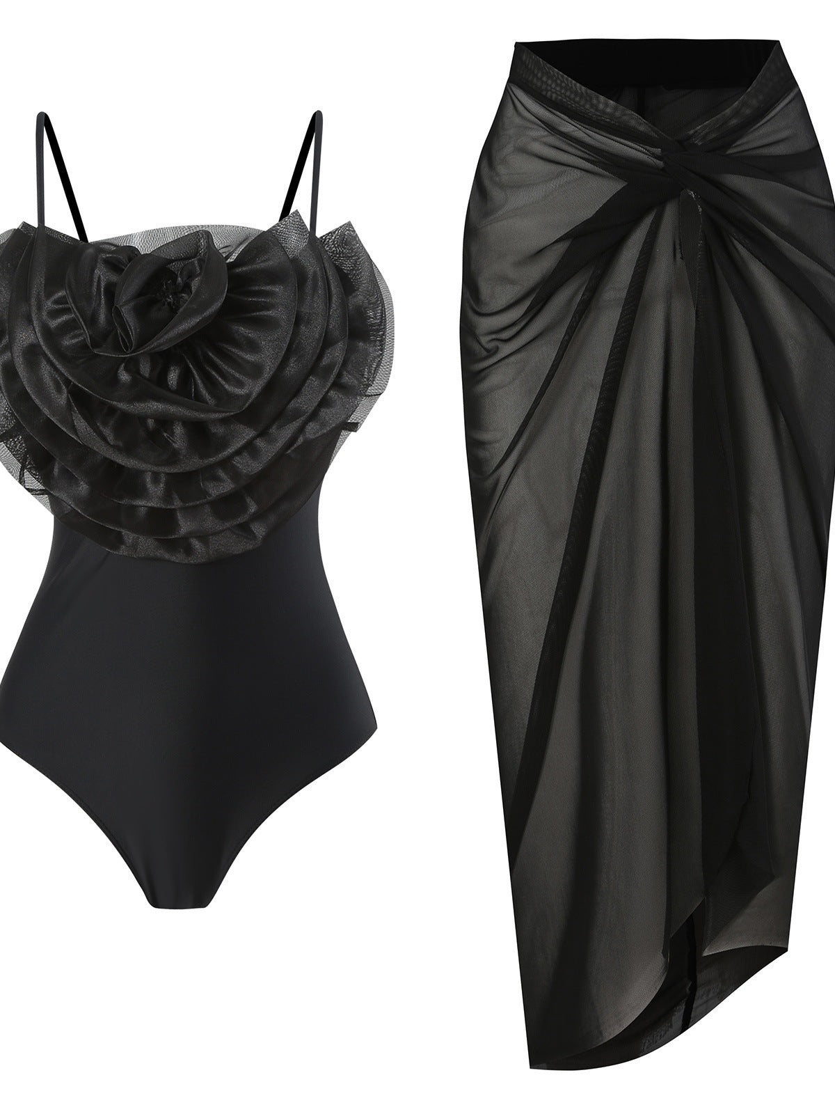 Dame elegant badedragt med blomsterdetalje og matchende omslags nederdel Stilla