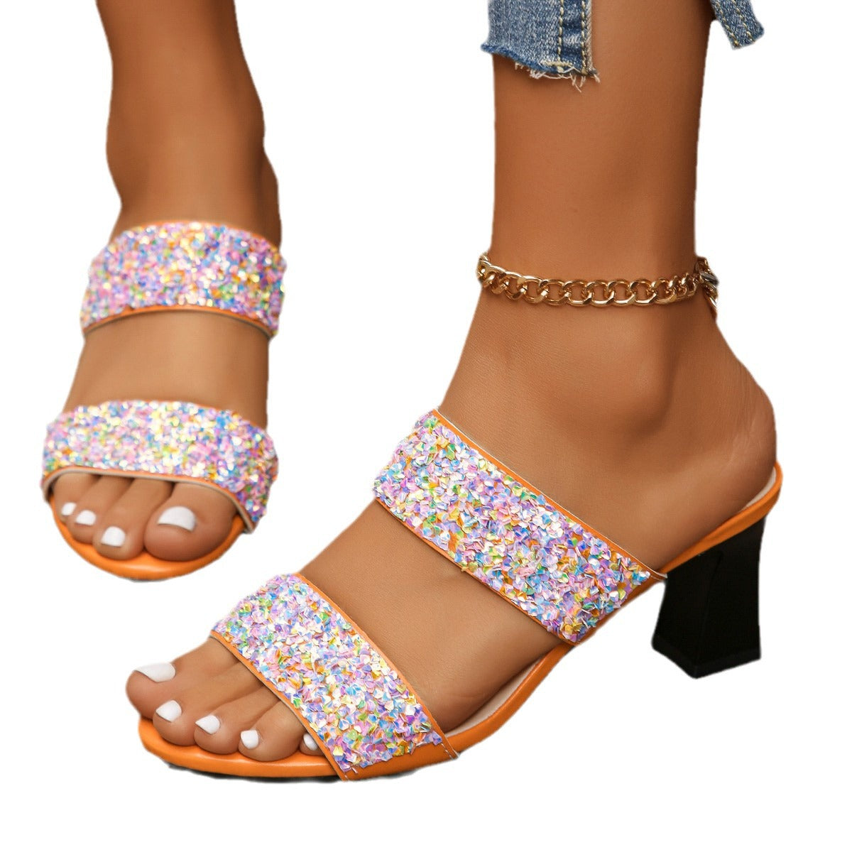 Dame Åbne Højhælede Sandaler med glamourøse Glitterdetaljer og behagelig Indersål Stilla