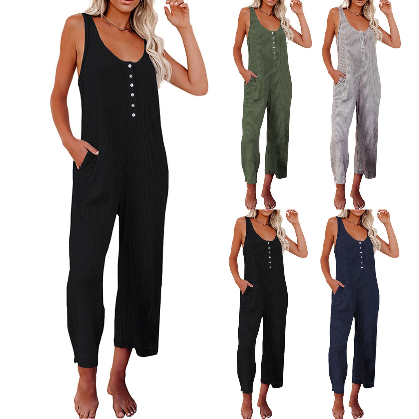 Dame jumpsuit med knapliste og praktiske lommer Stilla