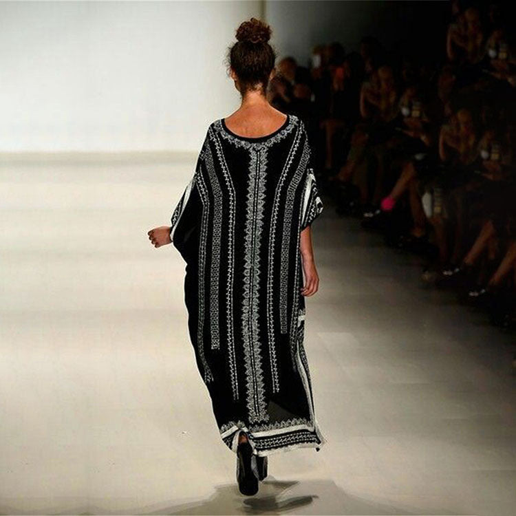 Dame elegant kaftan med kunstnerisk grafikdesign Stilla