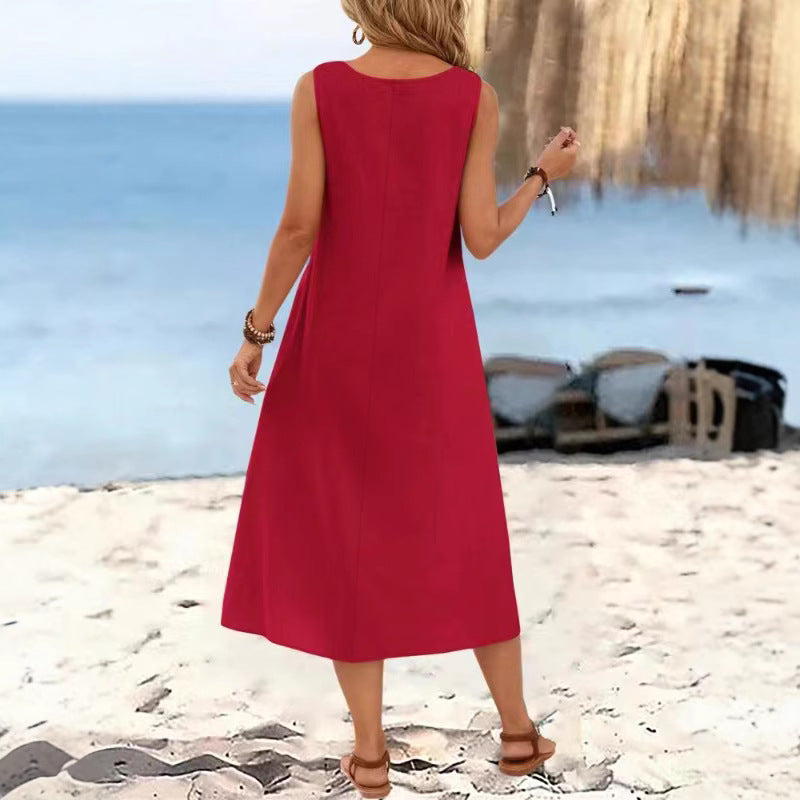 Dame afslappet maxikjole med knapdetalje og lommer Stilla