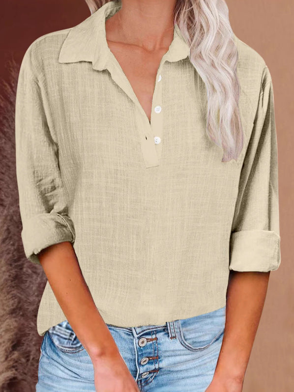 Dame afslappet skjorte med knaplukning og opsmøgede ærmer Stilla