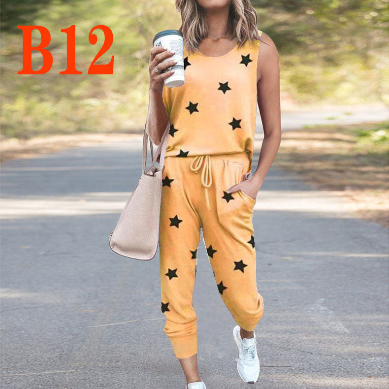 Dame Casual Jumpsuit med ærmeløs design og moderne batikmønster Stilla