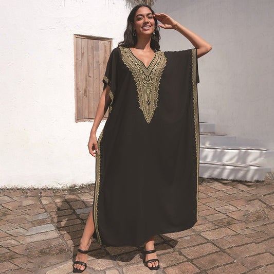 Dame elegant Kaftan med kunstneriske broderier Stilla