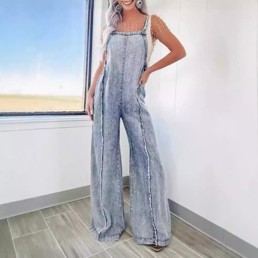 Dame Denim Bukser med bredt ben og mode detaljer Stilla