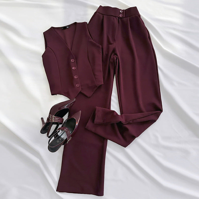 Dame Elegant Blazer-Sæt med vidde Bukseben og Knapliste Stilla