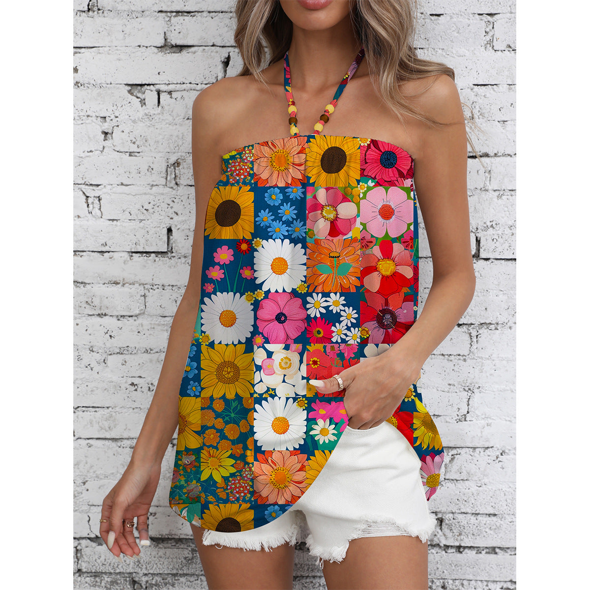 Dame Sommer Jumpsuit med farverigt blomsterdesign og stilfuldt bærerdesign Stilla