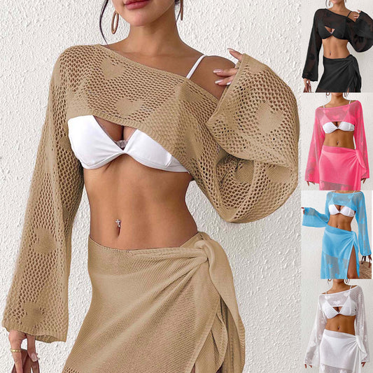 Dame afslappet netstriktrøje med bred pasform og hjerte mønster Stilla