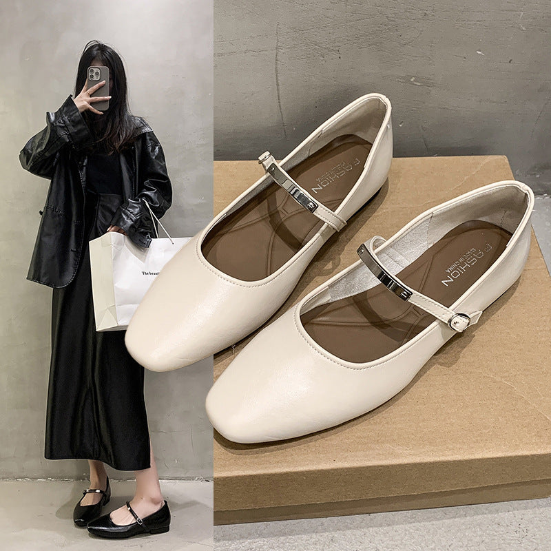 Dame elegant ballerinas med kvadratisk tåparti og justerbar rem Stilla